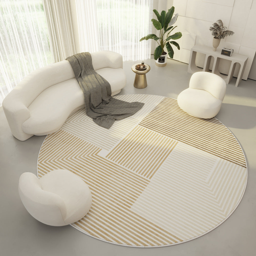HKM-339219 Round Velvet Carpet - Simple Cream Color Non-Slip Mat for Living Room, Bedroom, and Porch