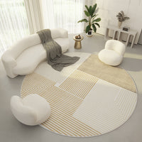 HKM-339219 Round Velvet Carpet - Simple Cream Color Non-Slip Mat for Living Room, Bedroom, and Porch
