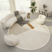 HKM-339219 Round Velvet Carpet - Simple Cream Color Non-Slip Mat for Living Room, Bedroom, and Porch
