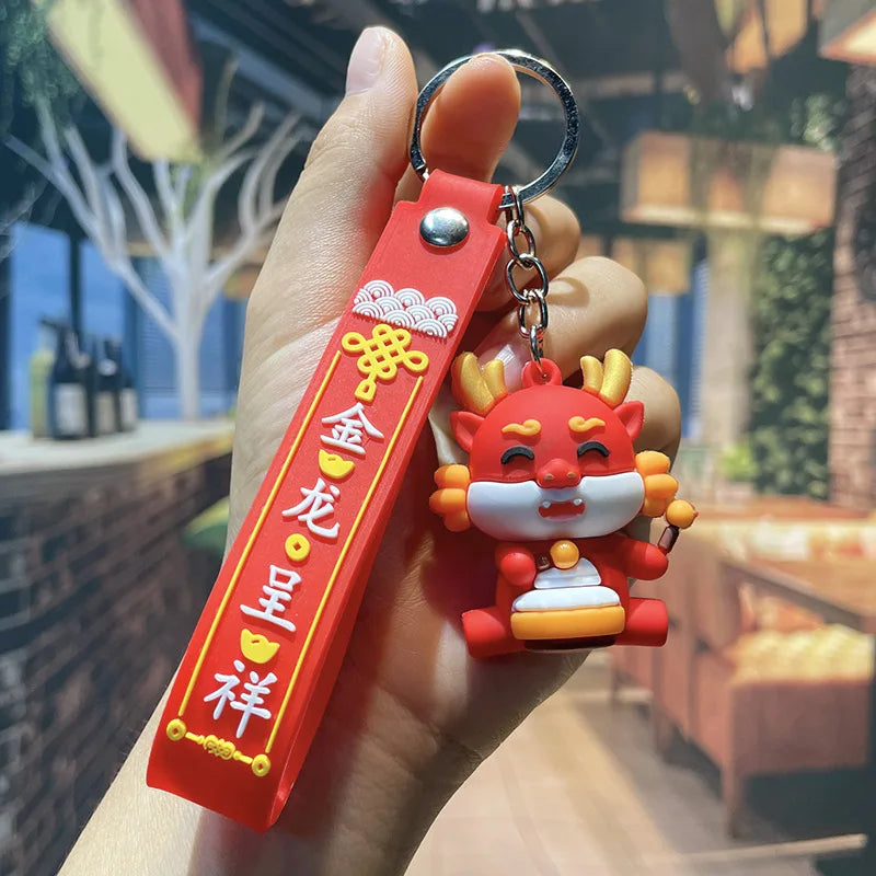 HKM-339667 Cute Cartoon Dragon Year Plush Keychain - Zodiac Keyring for Bags and Car Accessories