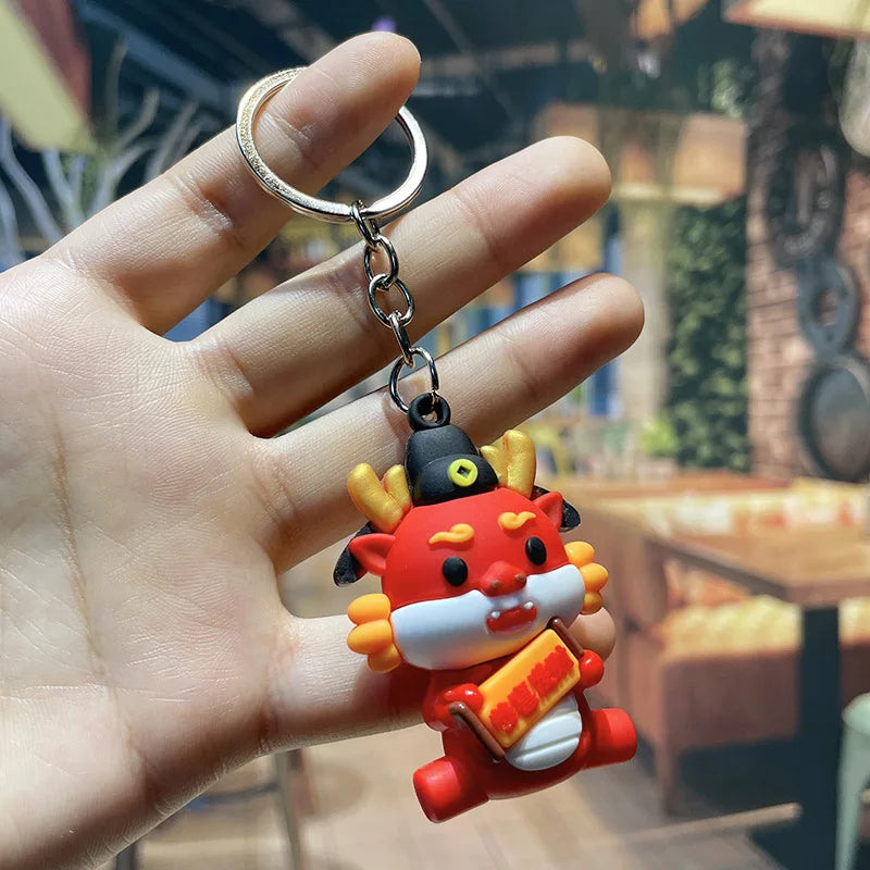 HKM-339667 Cute Cartoon Dragon Year Plush Keychain - Zodiac Keyring for Bags and Car Accessories