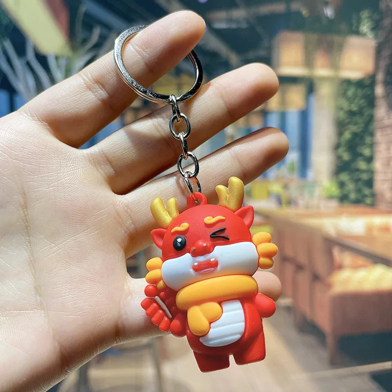HKM-339667 Cute Cartoon Dragon Year Plush Keychain - Zodiac Keyring for Bags and Car Accessories