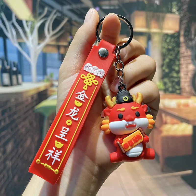 HKM-339667 Cute Cartoon Dragon Year Plush Keychain - Zodiac Keyring for Bags and Car Accessories