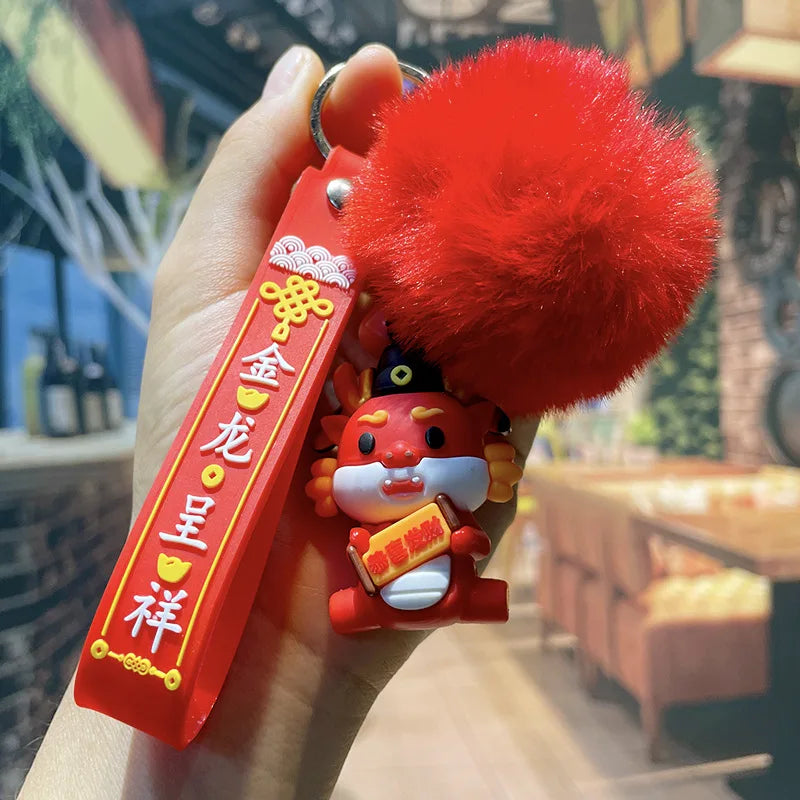 HKM-339667 Cute Cartoon Dragon Year Plush Keychain - Zodiac Keyring for Bags and Car Accessories