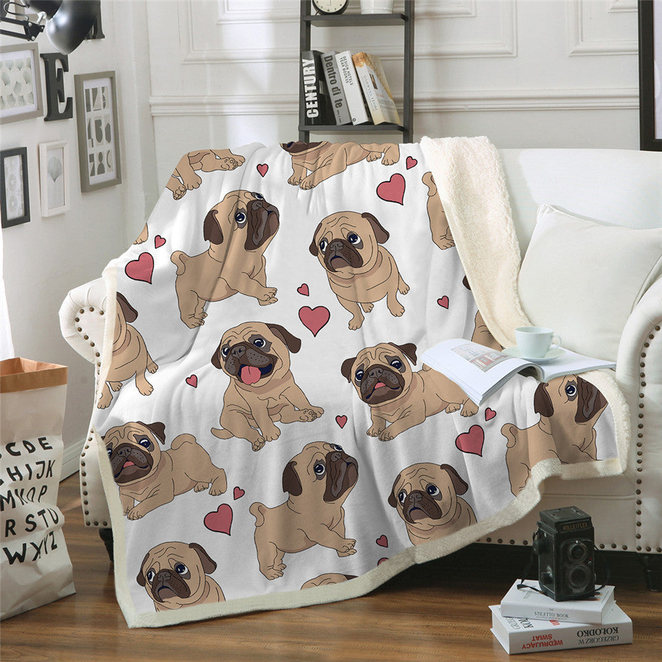 KTX-339795 Winter Thick Double-Layer Printed Cotton Fleece Blanket with Hood - Puppy Series