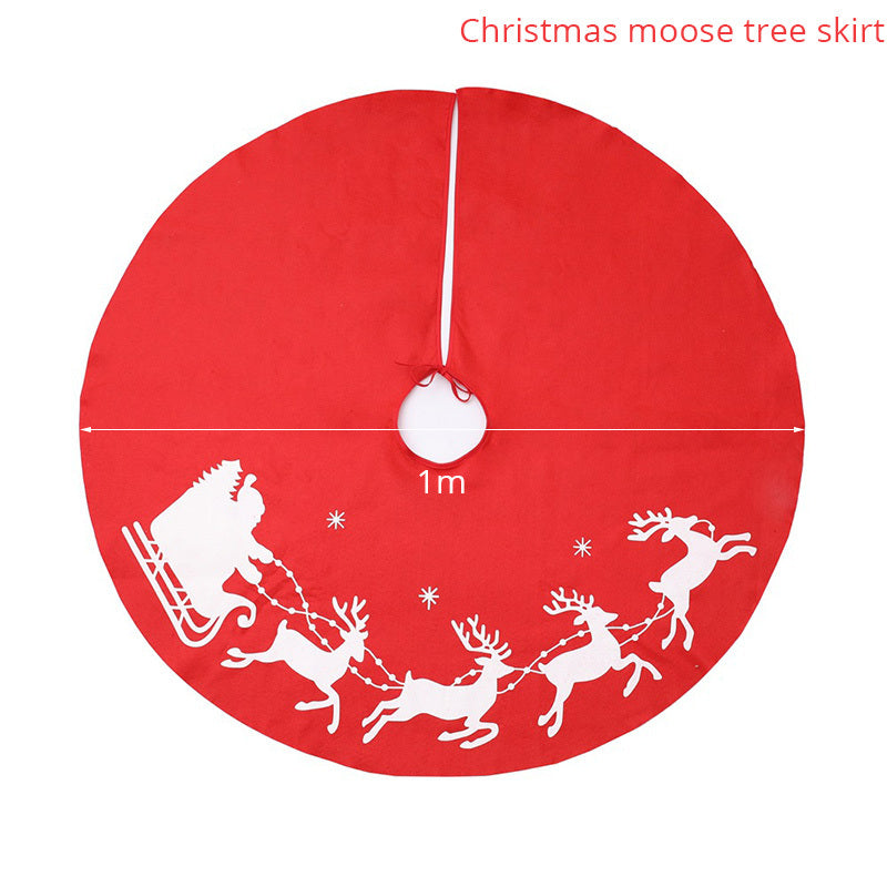 HKM-339987 Christmas Elk Print Polyester Tree Skirt Decoration - 100cm Diameter
