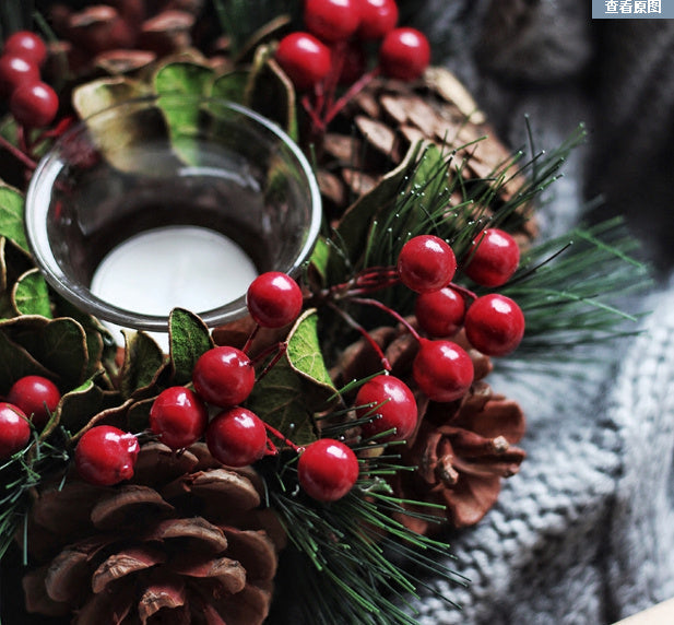HKM-340115 Pine Needle Branch Candlestick Garland – Natural Wooden Decor for Home