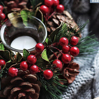 HKM-340115 Pine Needle Branch Candlestick Garland – Natural Wooden Decor for Home