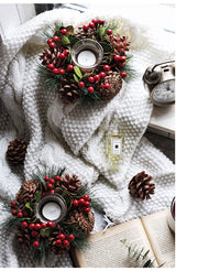 HKM-340115 Pine Needle Branch Candlestick Garland – Natural Wooden Decor for Home