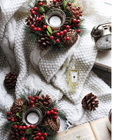 HKM-340115 Pine Needle Branch Candlestick Garland – Natural Wooden Decor for Home