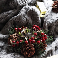 HKM-340115 Pine Needle Branch Candlestick Garland – Natural Wooden Decor for Home