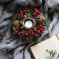 HKM-340115 Pine Needle Branch Candlestick Garland – Natural Wooden Decor for Home
