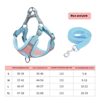 HKM-340179 Reflective Pink and Blue Suede Chest Harness with Leash for Pets