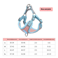 HKM-340179 Reflective Pink and Blue Suede Chest Harness with Leash for Pets
