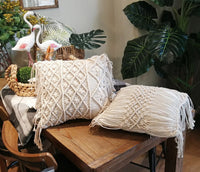 HKM-340371 Bohemian Hand-Woven Cotton Macrame Cushion Cover - 45x45cm