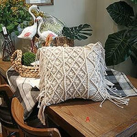 HKM-340371 Bohemian Hand-Woven Cotton Macrame Cushion Cover - 45x45cm