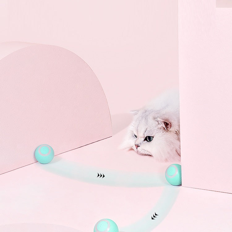 HKM-340435 Self-Playing Cat Teaser Ball - Smart Rolling Toy in Pink or Blue, USB-C Rechargeable