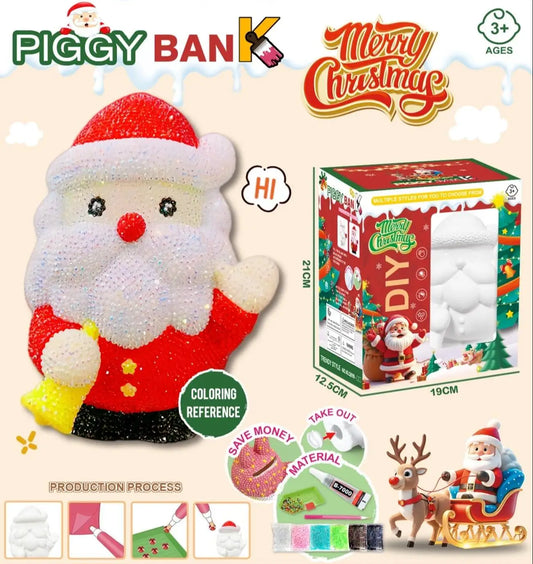 HKM-340563 Handmade Santa Claus DIY Piggy Bank Sculpture for Kids - Christmas Decoration Toys