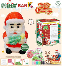HKM-340563 Handmade Santa Claus DIY Piggy Bank Sculpture for Kids - Christmas Decoration Toys