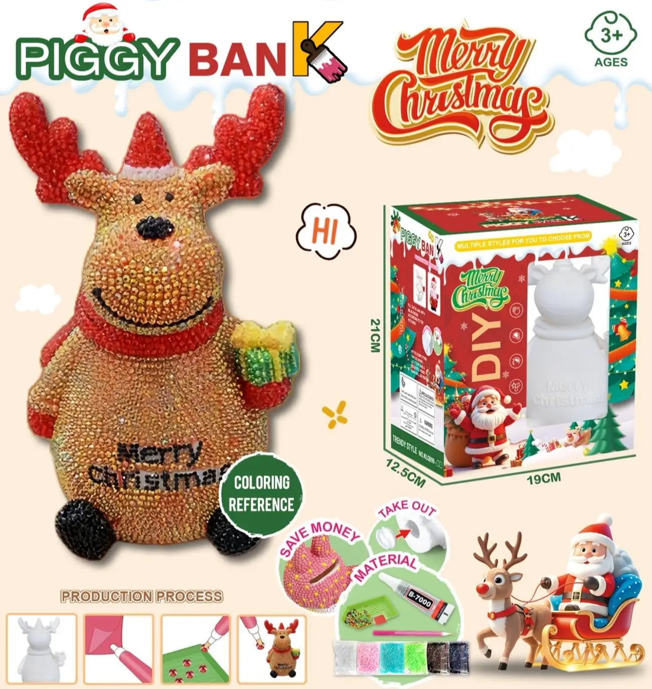 HKM-340563 Handmade Santa Claus DIY Piggy Bank Sculpture for Kids - Christmas Decoration Toys