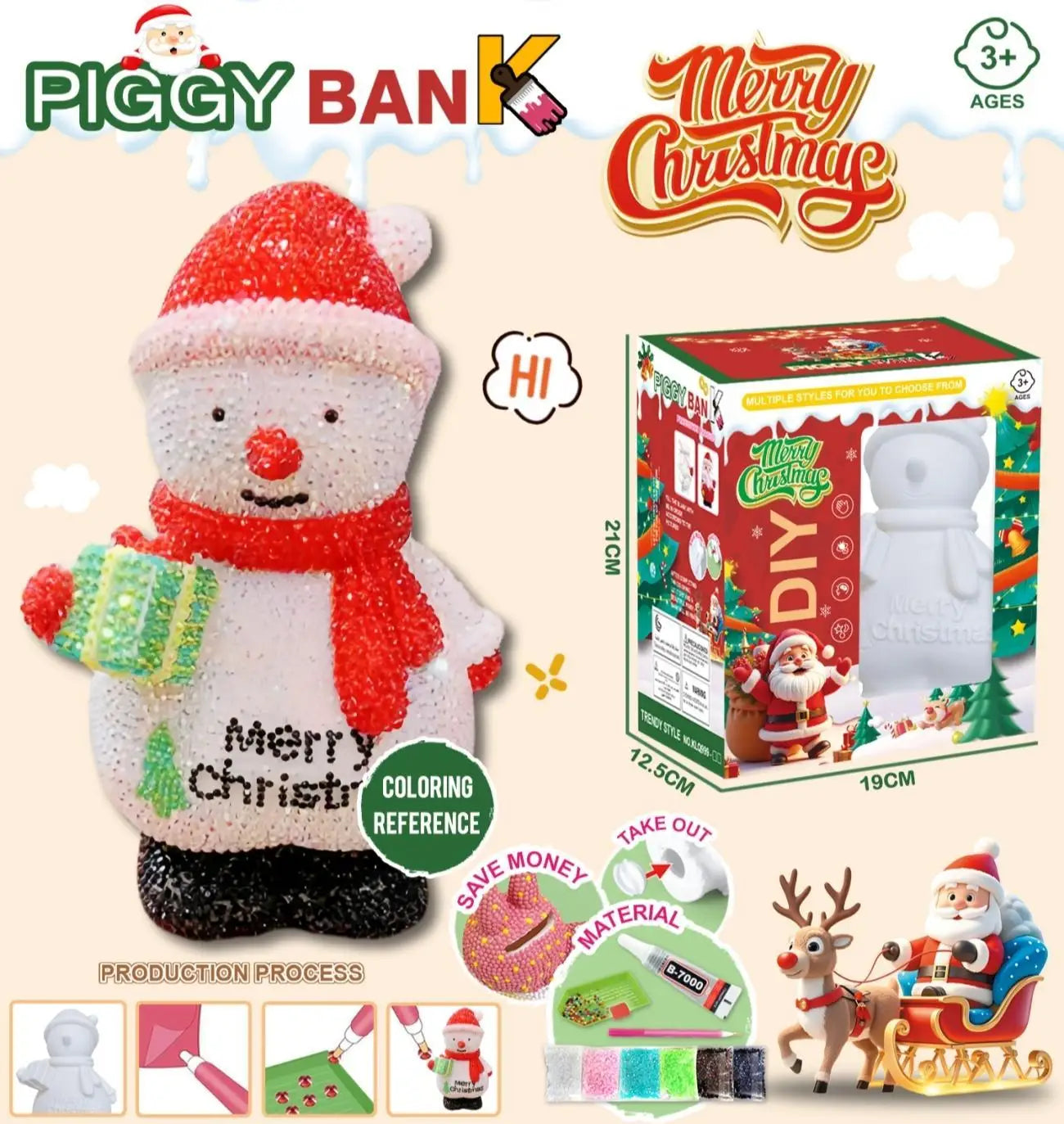 HKM-340563 Handmade Santa Claus DIY Piggy Bank Sculpture for Kids - Christmas Decoration Toys