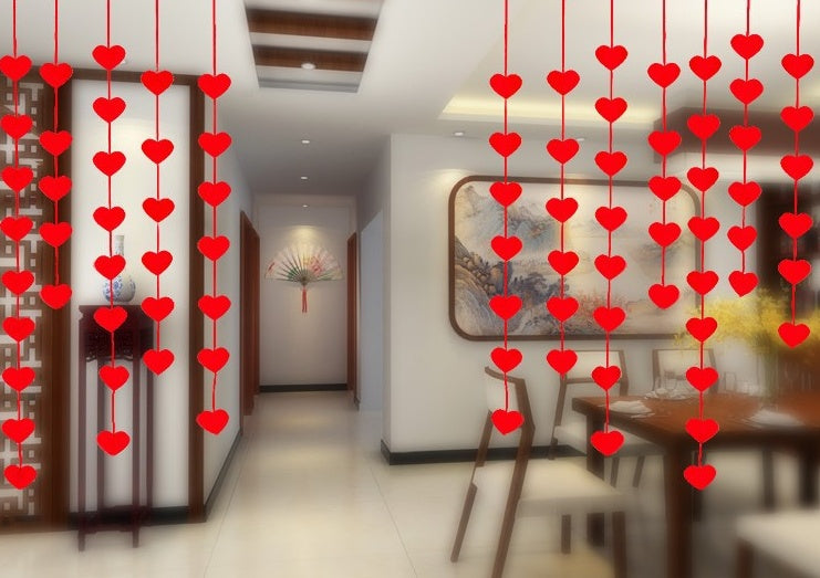 HKM-340691 DIY Non-Woven Flower Heart Curtain with 16 Hearts and 3-Meter Red Rope