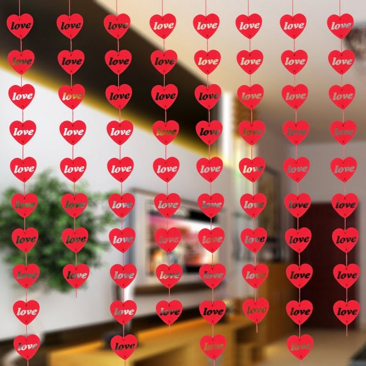 HKM-340691 DIY Non-Woven Flower Heart Curtain with 16 Hearts and 3-Meter Red Rope