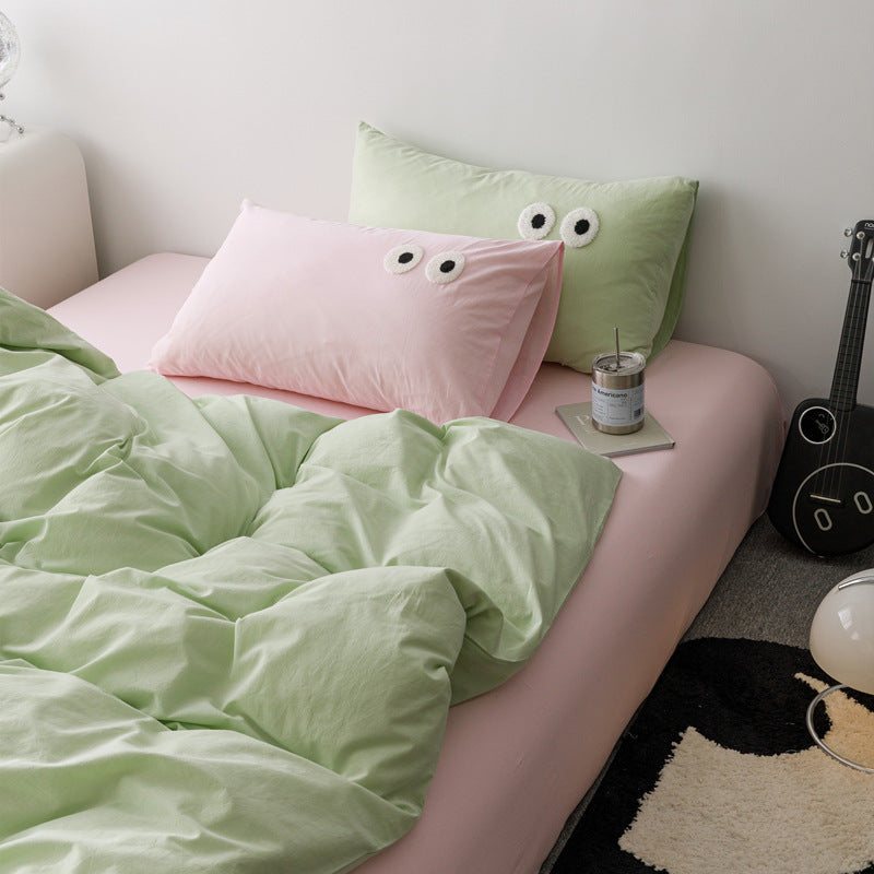 HKM-340819 Big Eyes Cotton Washed Bed Sheet Set in Modern Simplicity - Available in Multiple Sizes