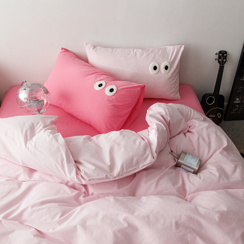 HKM-340819 Big Eyes Cotton Washed Bed Sheet Set in Modern Simplicity - Available in Multiple Sizes