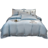 HKM-340819 Silk Satin Summer Four-Piece Bedding Set with Quilt Cover in Multiple Colors