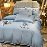 HKM-340819 Silk Satin Summer Four-Piece Bedding Set with Quilt Cover in Multiple Colors