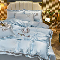 HKM-340819 Silk Satin Summer Four-Piece Bedding Set with Quilt Cover in Multiple Colors