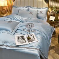 HKM-340819 Silk Satin Summer Four-Piece Bedding Set with Quilt Cover in Multiple Colors