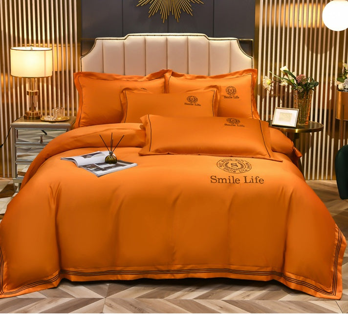 HKM-340819 Silk Satin Summer Four-Piece Bedding Set with Quilt Cover in Multiple Colors