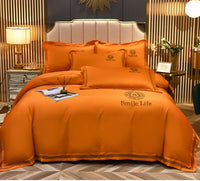 HKM-340819 Silk Satin Summer Four-Piece Bedding Set with Quilt Cover in Multiple Colors