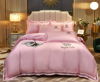 HKM-340819 Silk Satin Summer Four-Piece Bedding Set with Quilt Cover in Multiple Colors
