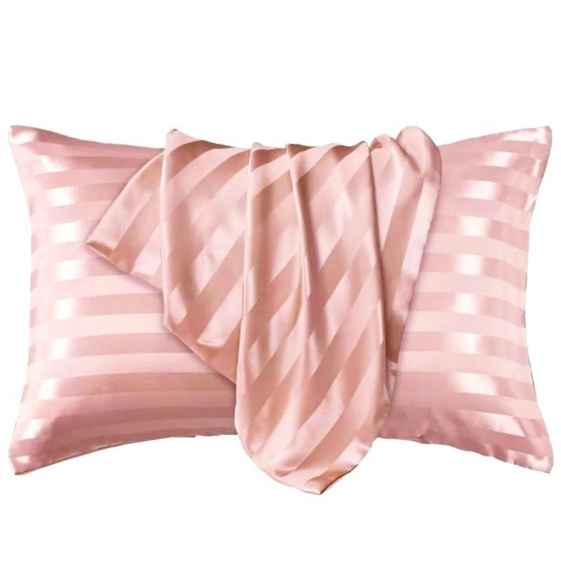 HKM-341139 Jacquard Satin Stripe Envelope Pillowcase Set - Soft Polyester Fiber, Multiple Sizes Available