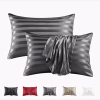 HKM-341139 Jacquard Satin Stripe Envelope Pillowcase Set - Soft Polyester Fiber, Multiple Sizes Available