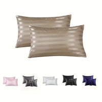 HKM-341139 Jacquard Satin Stripe Envelope Pillowcase Set - Soft Polyester Fiber, Multiple Sizes Available
