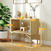 HKM-341139 Spacious Wooden Hamster Cage with Multi-Level Design and Accessories for Small Rodents