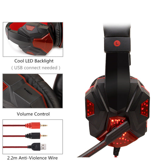 HKM-341203 Illuminated Wired Gaming Headset with Adjustable Microphone and Volume Control