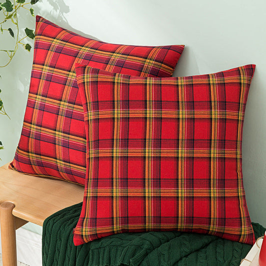 HKM-341203 Living Room Christmas Plaid Pillowcase - Polyester Cotton Cushion Cover, Multiple Colors and Sizes Available