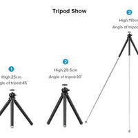 HKM-341203 Telescopic Tripod for Smartphones - 110CM Height, 7 Sections, High Elastic Rubber, Waterproof, Anti-Skid
