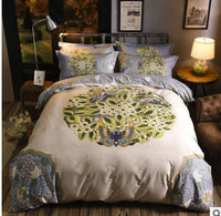 HKM-341907 Cotton Linen Quilt Cover Bedding Set in Red with Plant Floral Design for 1.8m Bed