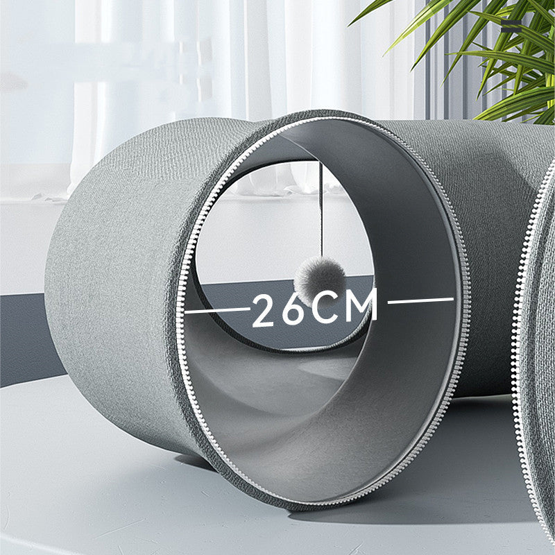 HKM-341971 Foldable Cat Tunnel with Removable Cushion and Summer Ice Nest - Breathable Suede and Shumei Silk Design