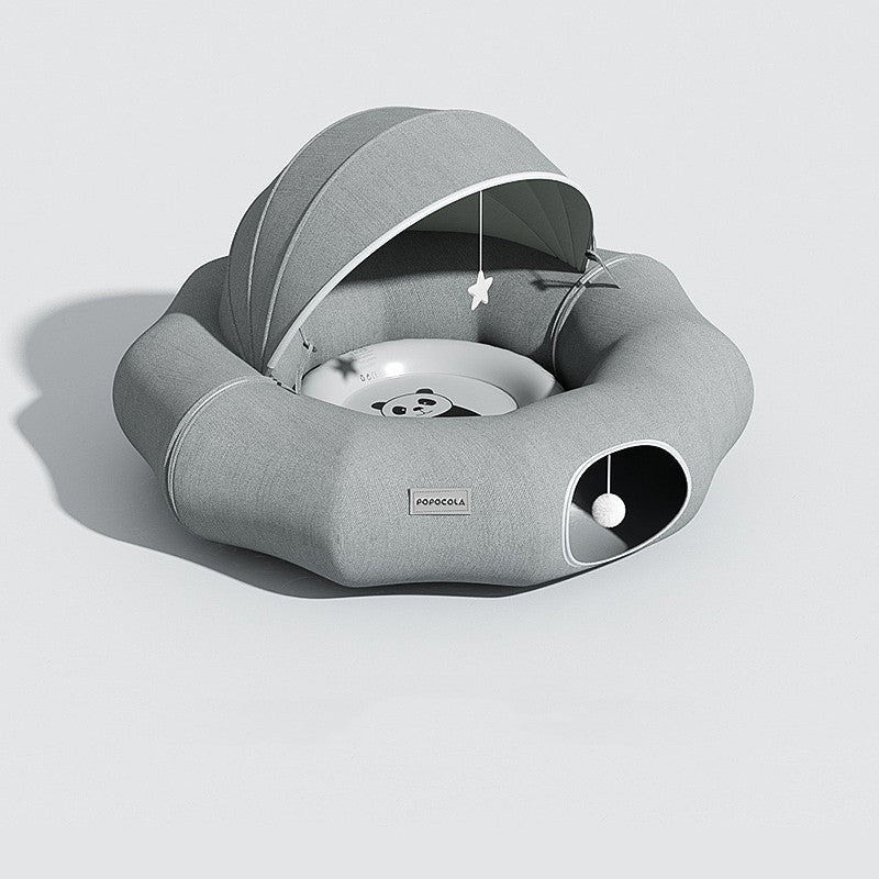 HKM-341971 Foldable Cat Tunnel with Removable Cushion and Summer Ice Nest - Breathable Suede and Shumei Silk Design