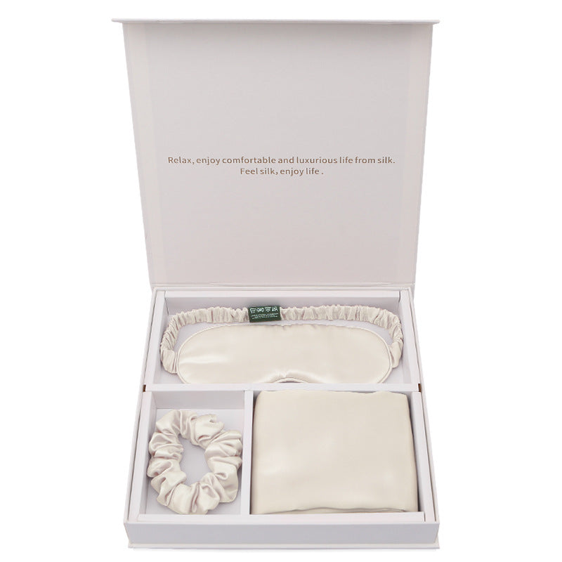 HKM-341971 Silk Eye Mask Gift Set with Pillowcase and Scrunchie - Breathable, Hypoallergenic, Anti-Aging