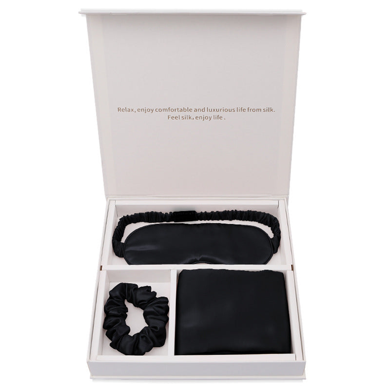 HKM-341971 Silk Eye Mask Gift Set with Pillowcase and Scrunchie - Breathable, Hypoallergenic, Anti-Aging