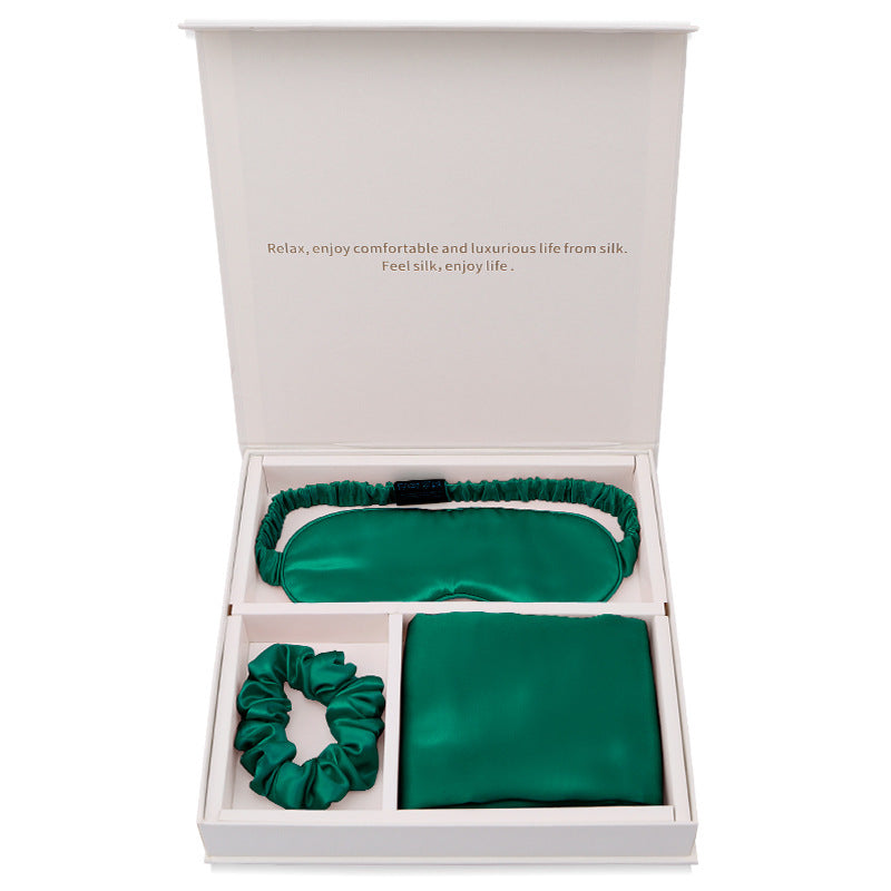 HKM-341971 Silk Eye Mask Gift Set with Pillowcase and Scrunchie - Breathable, Hypoallergenic, Anti-Aging