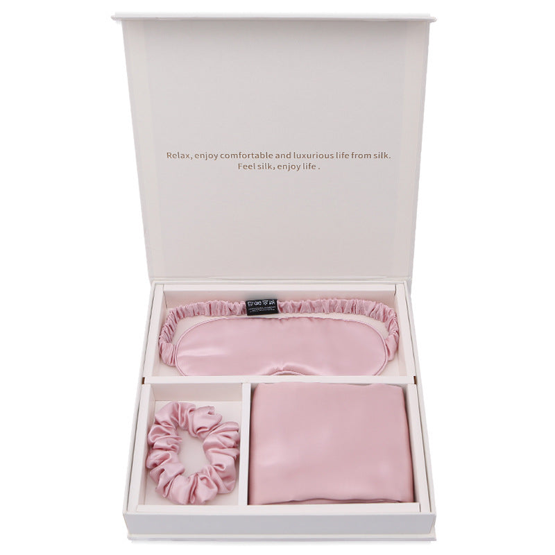 HKM-341971 Silk Eye Mask Gift Set with Pillowcase and Scrunchie - Breathable, Hypoallergenic, Anti-Aging
